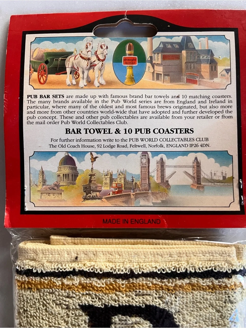 Vintage Pub World Collectables John Bull Bitter Bar Towel & 10 Coasters Set NIP